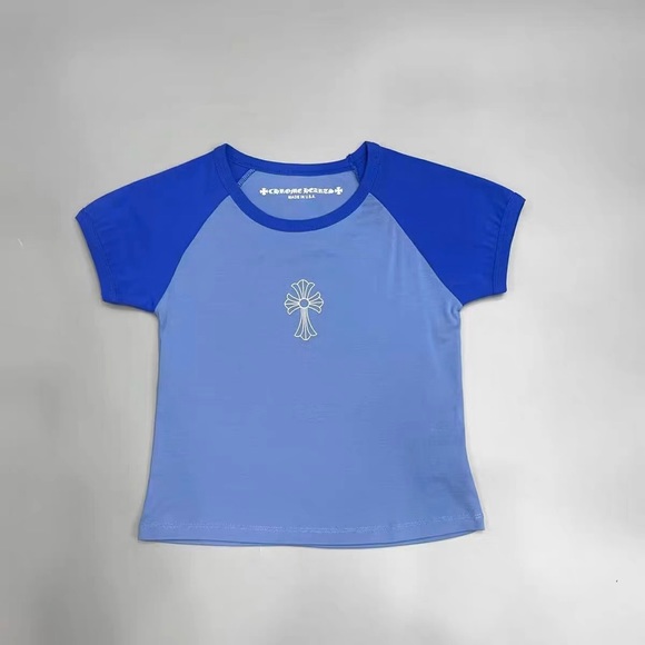 *rare* CHROME HEARTS blue crop baseball tee authentic - Picture 1 of 2